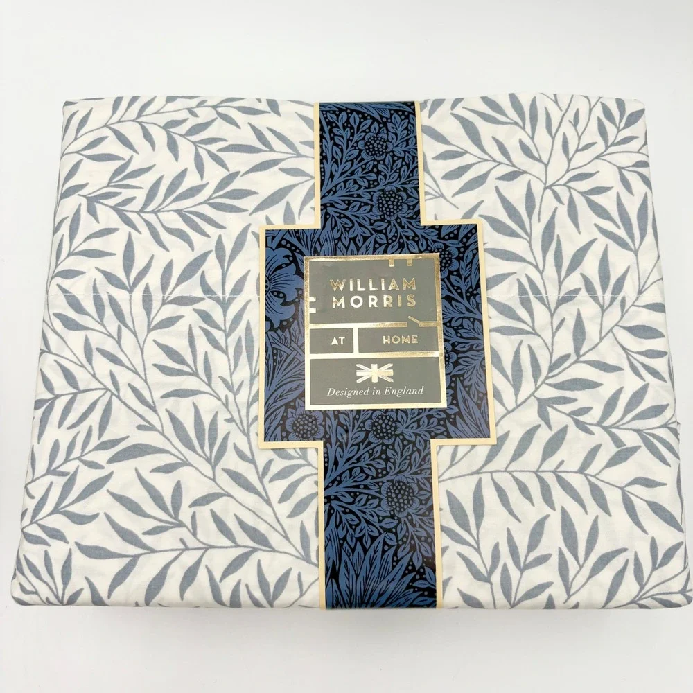 William Morris At Home Queen Sheet Set Leaf Pale Slate‎ 100% Cotton